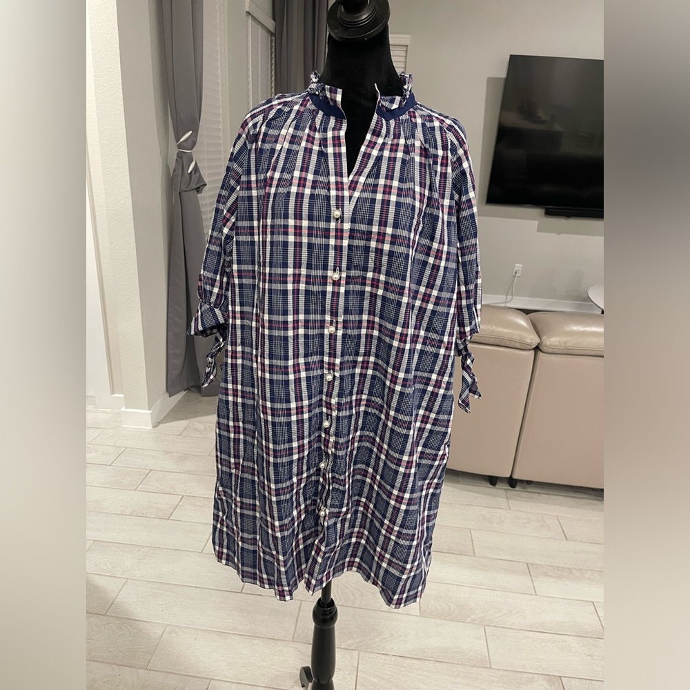 August Morgan Pearl buttons pocket Cotton Dress M/L